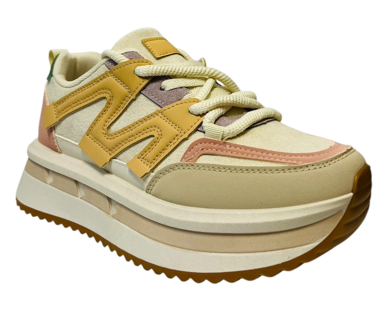 Womens Faux Leather Lace Up Platform Trainers