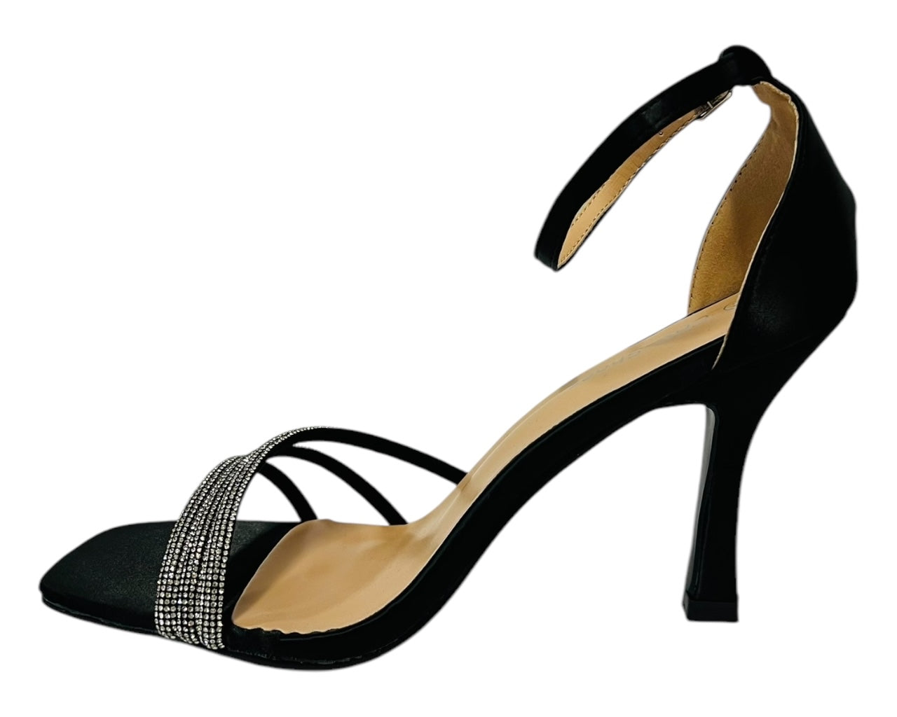 Women's Rhinestone Decor Spool Heels With 3 Strass Straps Heel Shoes