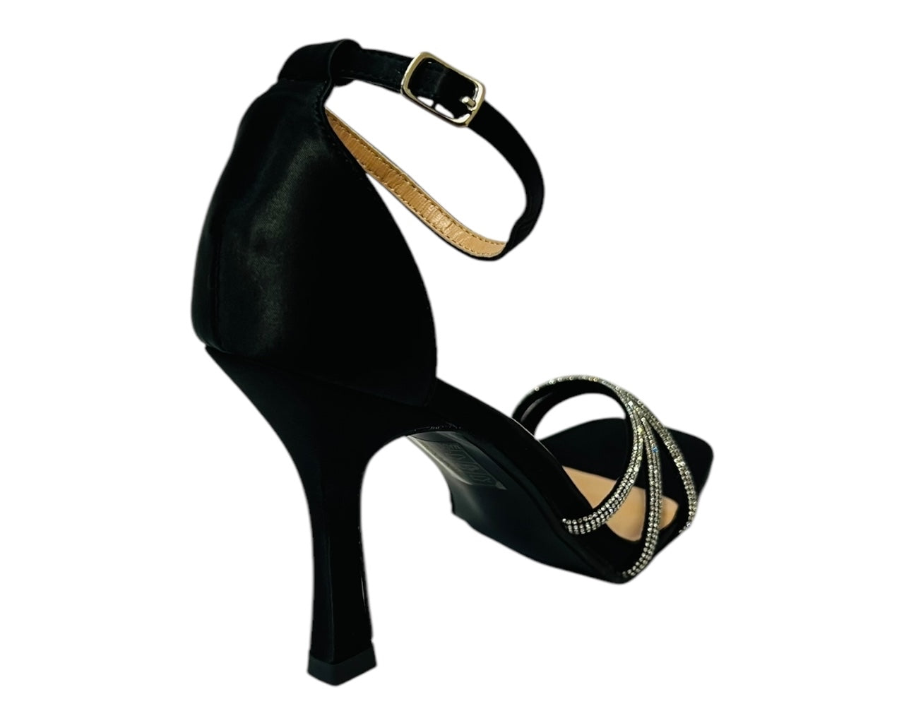 Women's Rhinestone Decor Spool Heels With 3 Strass Straps Heel Shoes
