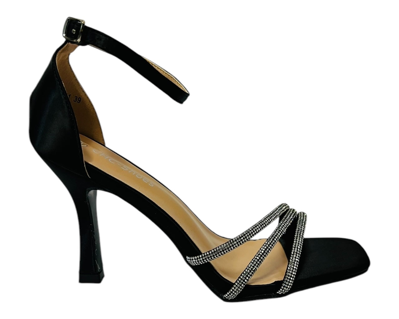 Women's Rhinestone Decor Spool Heels With 3 Strass Straps Heel Shoes