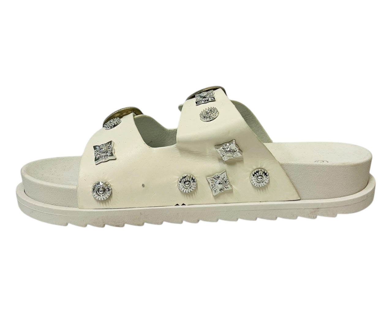 Women's Faux Leather Flat Studded Sliders