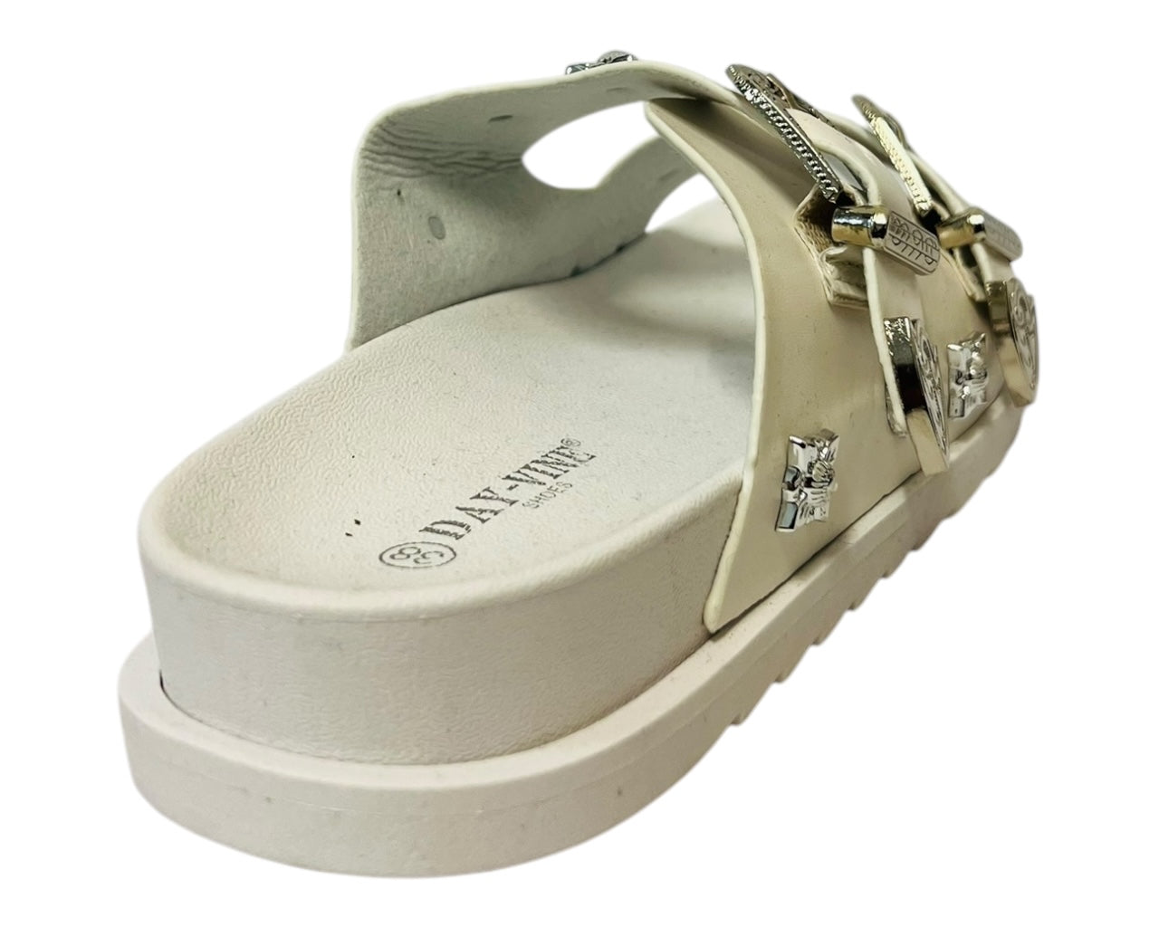 Women's Faux Leather Flat Studded Sliders