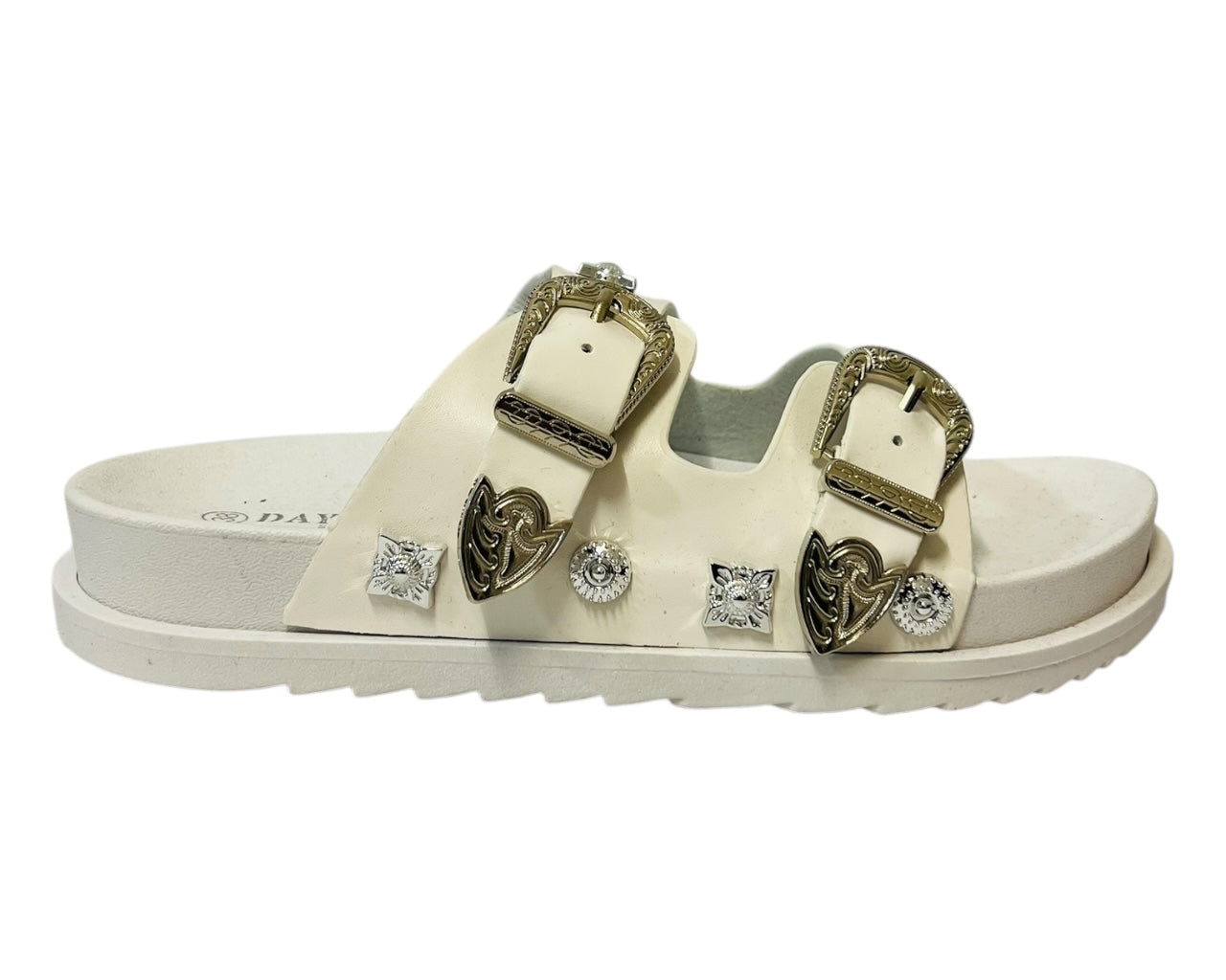 Women's Faux Leather Flat Studded Sliders