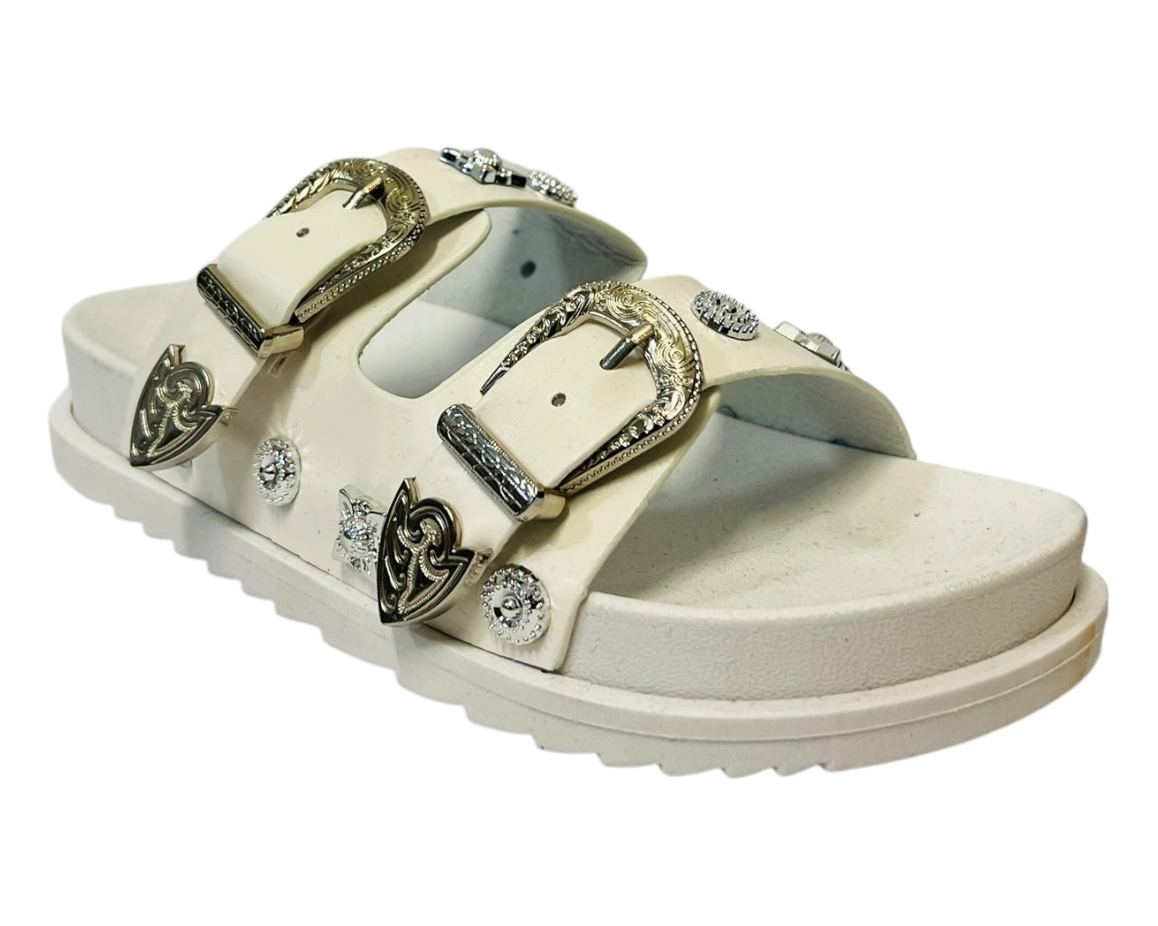 Women's Faux Leather Flat Studded Sliders