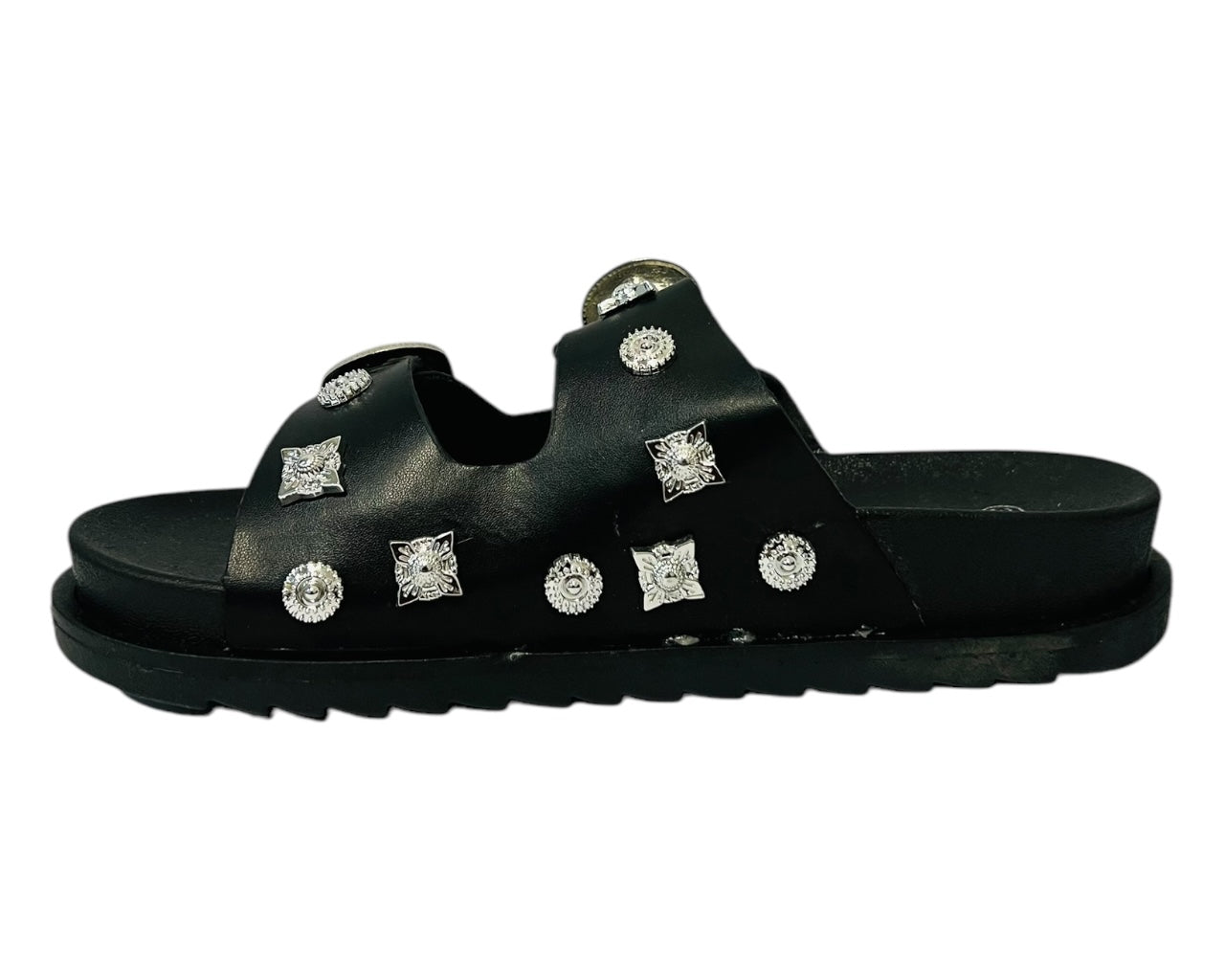 Women's Faux Leather Flat Studded Sliders