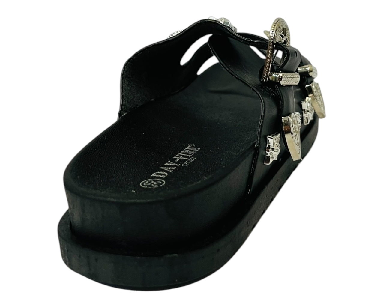 Women's Faux Leather Flat Studded Sliders