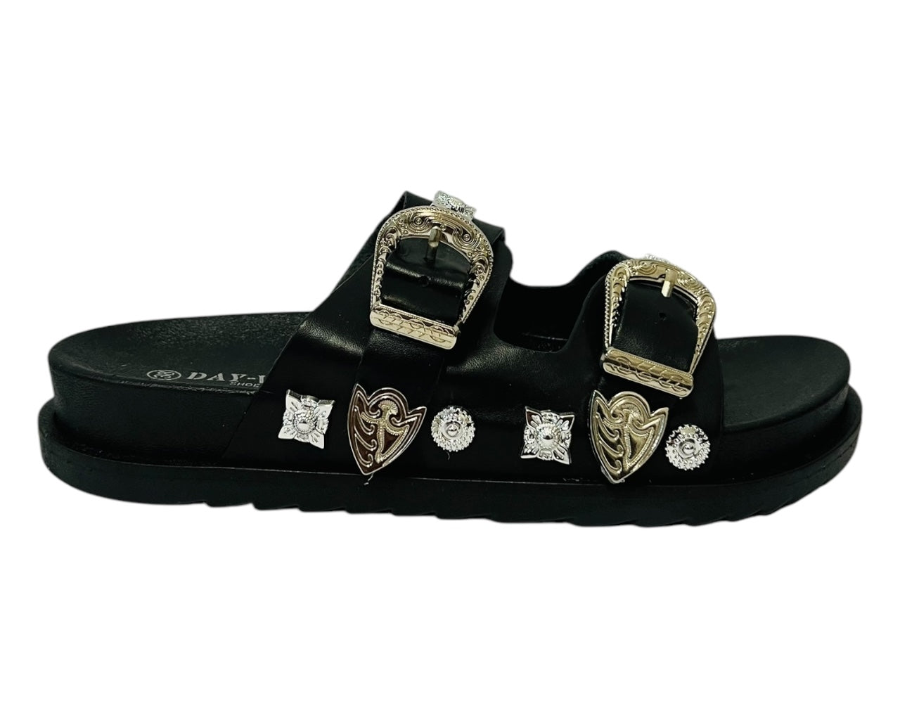 Women's Faux Leather Flat Studded Sliders