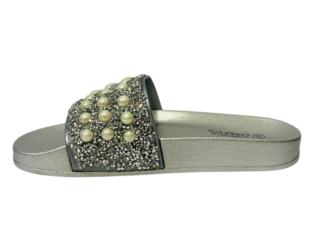 Women's Faux Leather Lightweight Flat Glitter Sliders