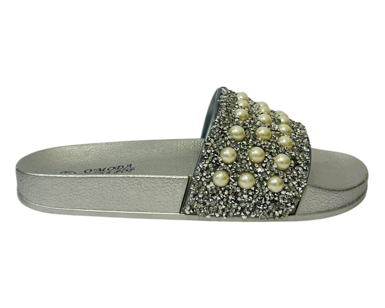 Women's Faux Leather Lightweight Flat Glitter Sliders