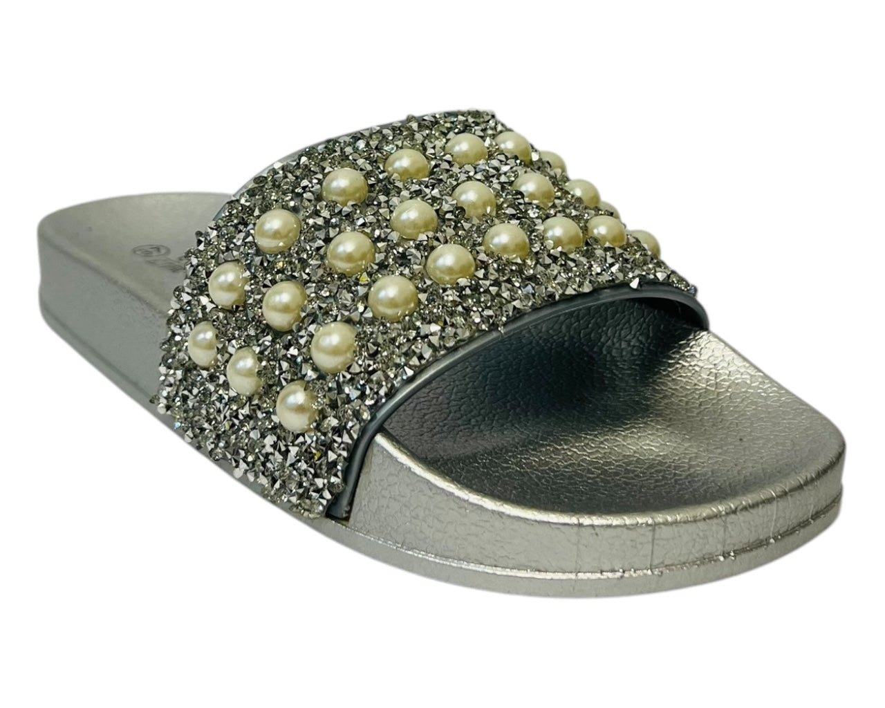 Women's Faux Leather Lightweight Flat Glitter Sliders