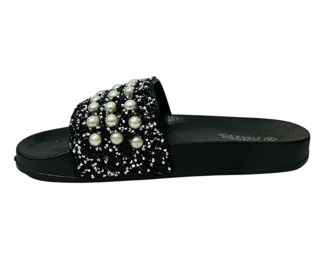 Women's Faux Leather Lightweight Flat Glitter Sliders