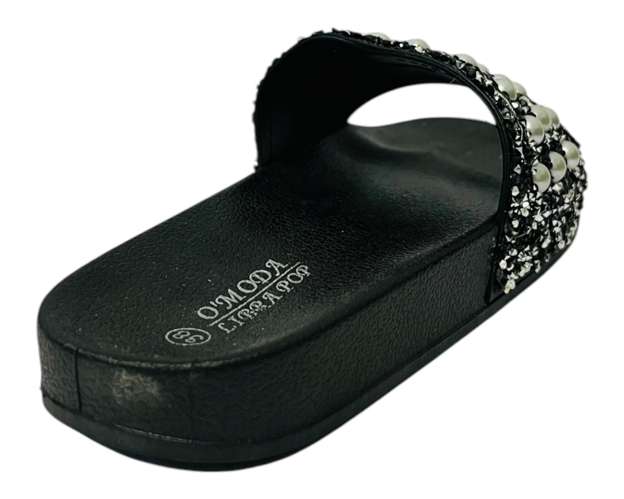 Women's Faux Leather Lightweight Flat Glitter Sliders