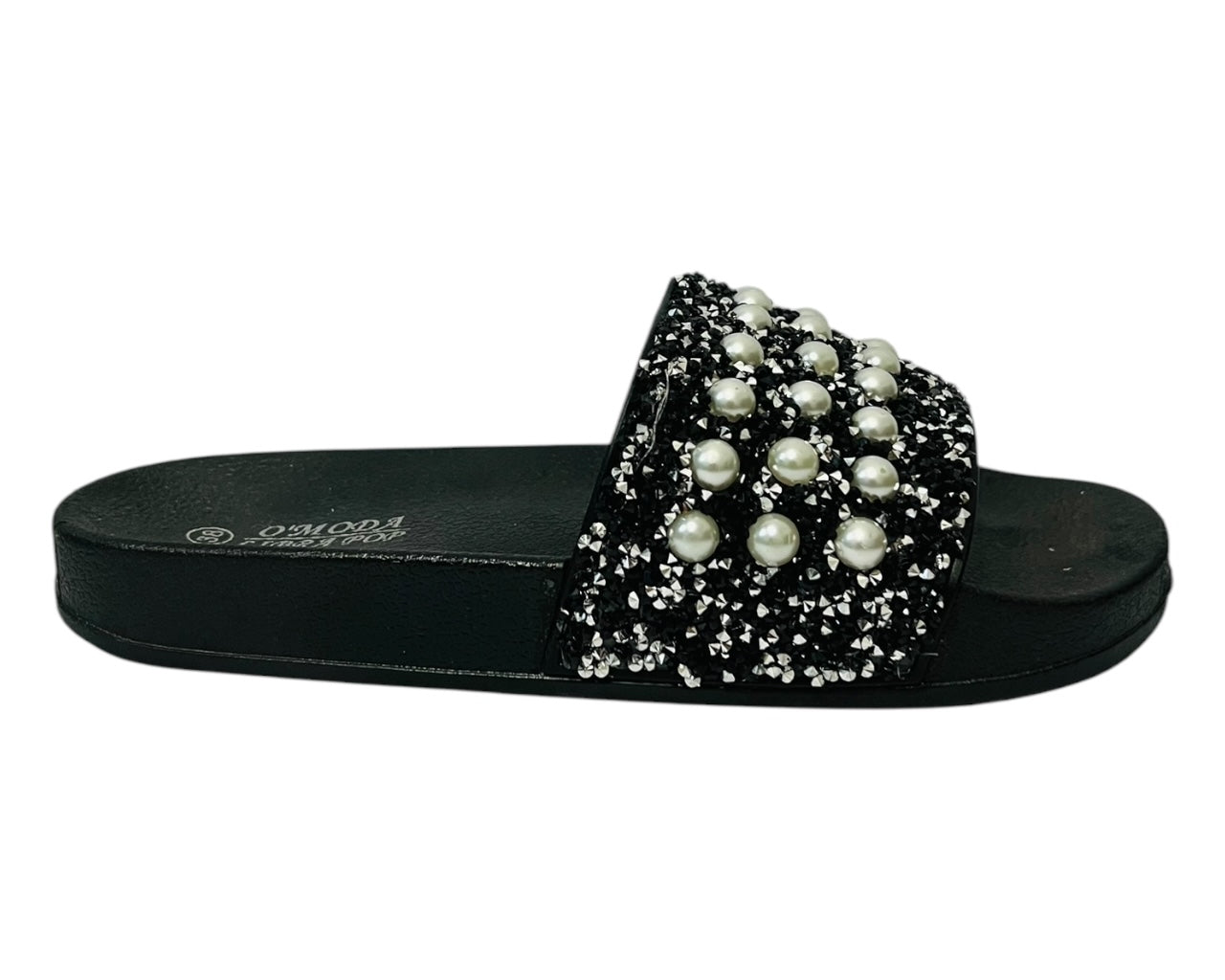 Women's Faux Leather Lightweight Flat Glitter Sliders