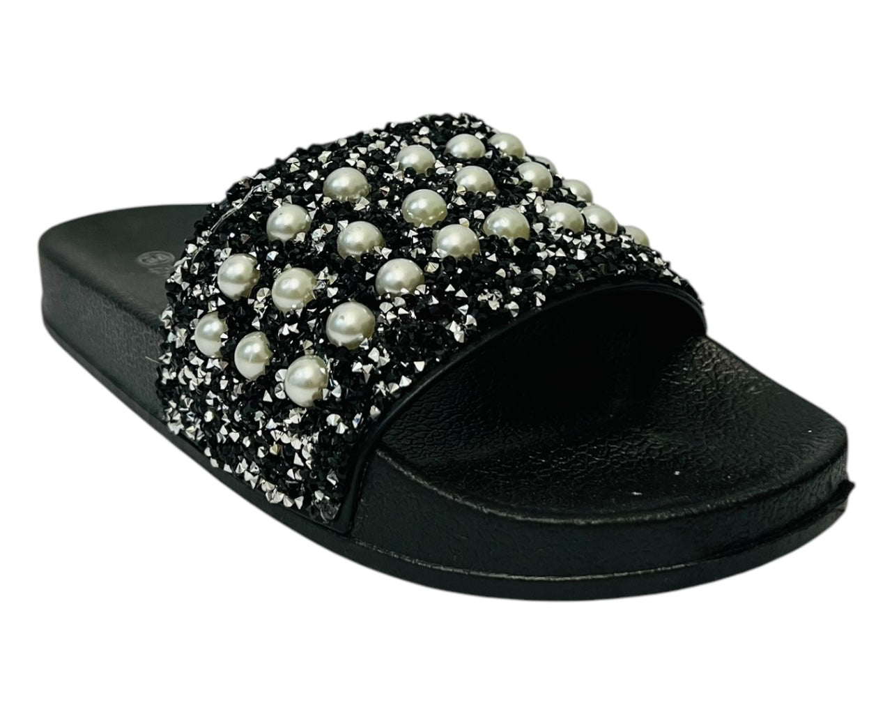 Women's Faux Leather Lightweight Flat Glitter Sliders