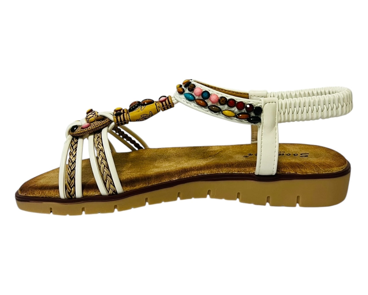 Women's Ankle Strap Flat Beaded Strappy Sandal