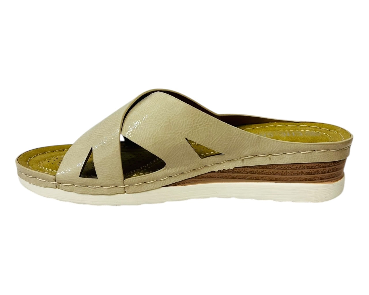 Women's Lightweight Cross Strap Patent Wedge Slider