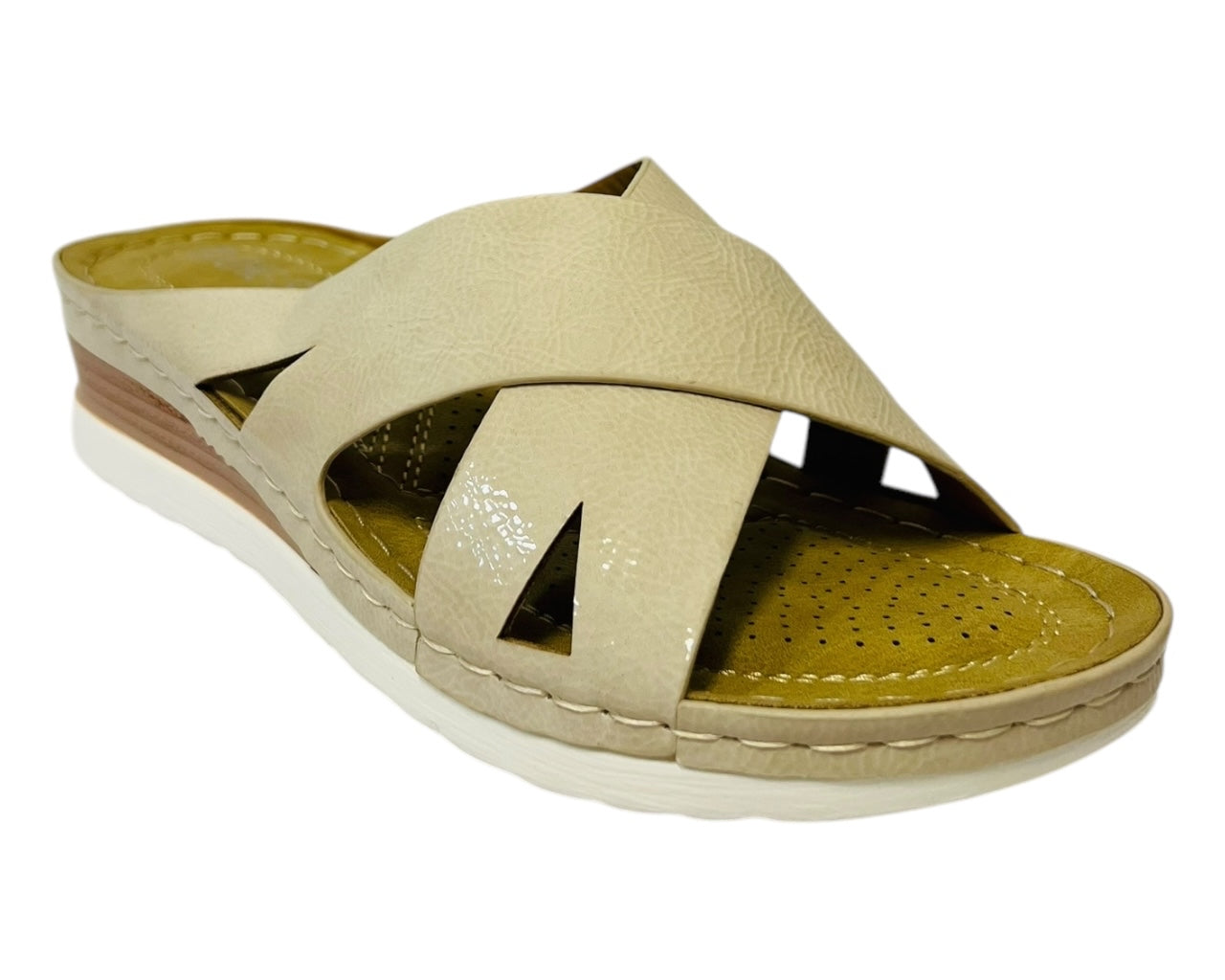 Women's Lightweight Cross Strap Patent Wedge Slider