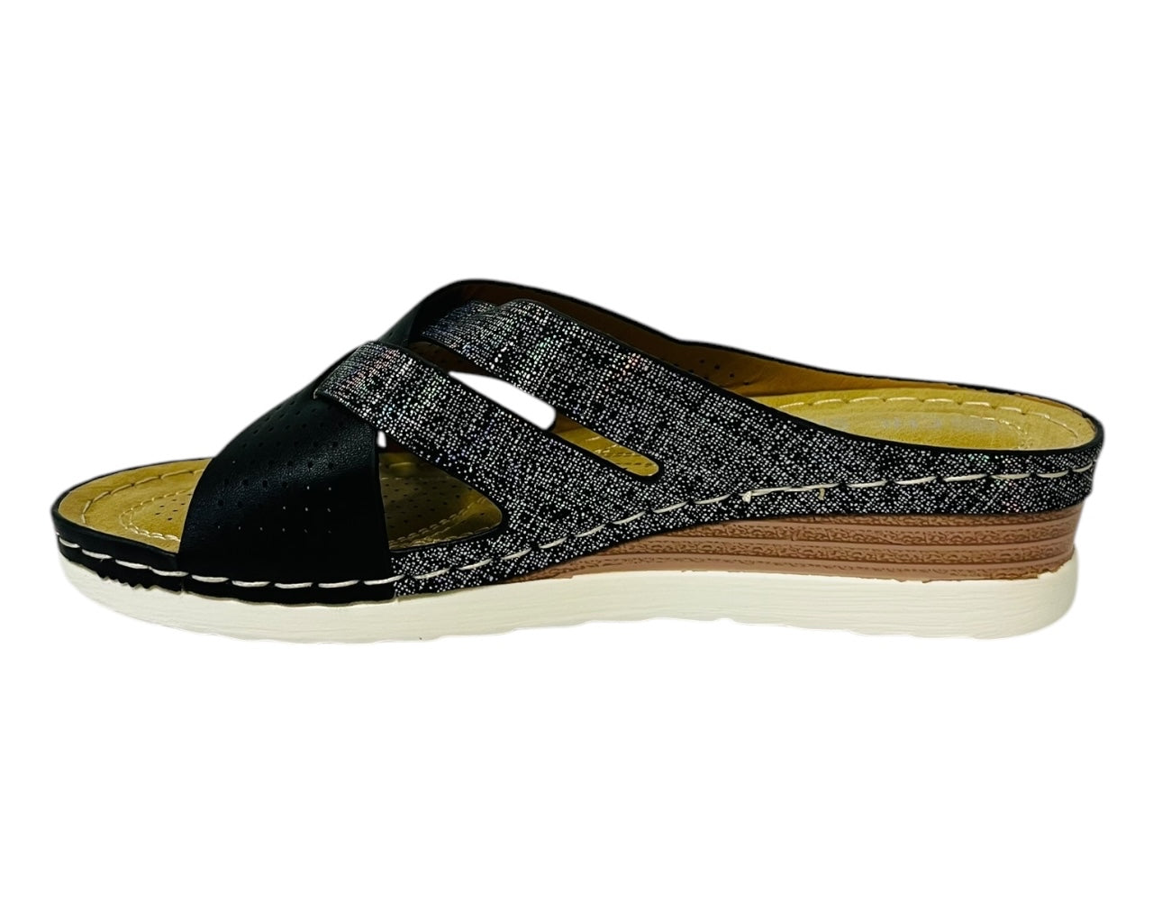 Women's Lightweight Cross Strap Mules Wedge Slider