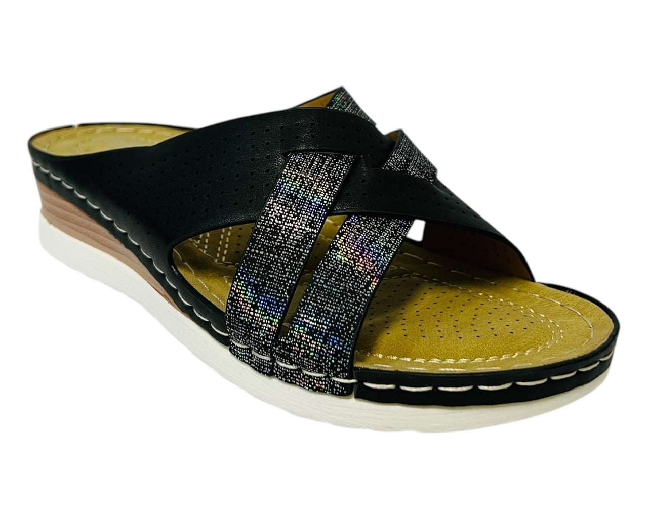 Women's Lightweight Cross Strap Mules Wedge Slider