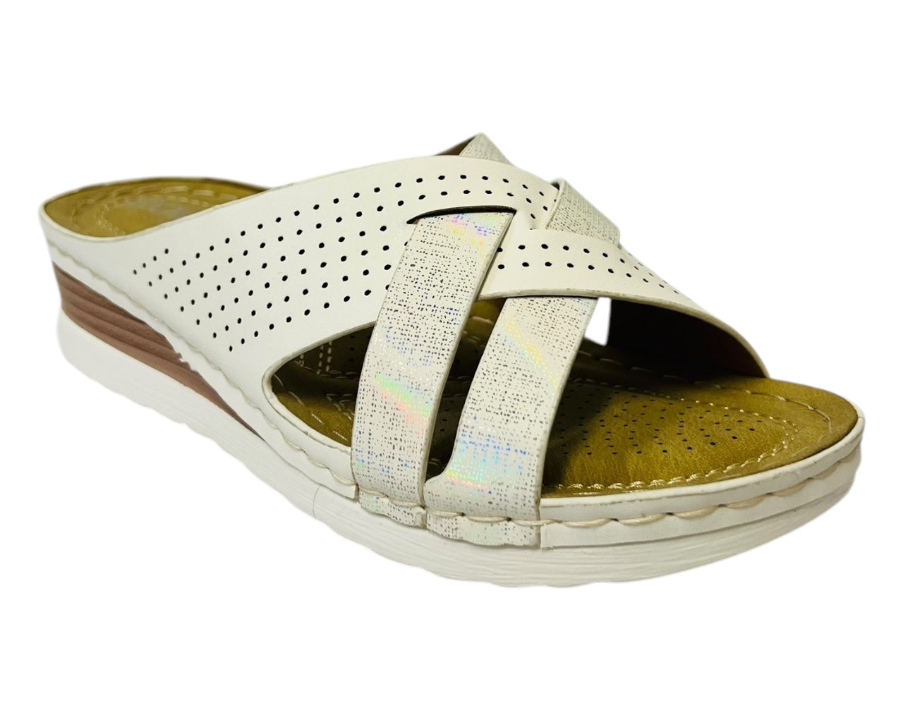 Women's Lightweight Cross Strap Mules Wedge Slider