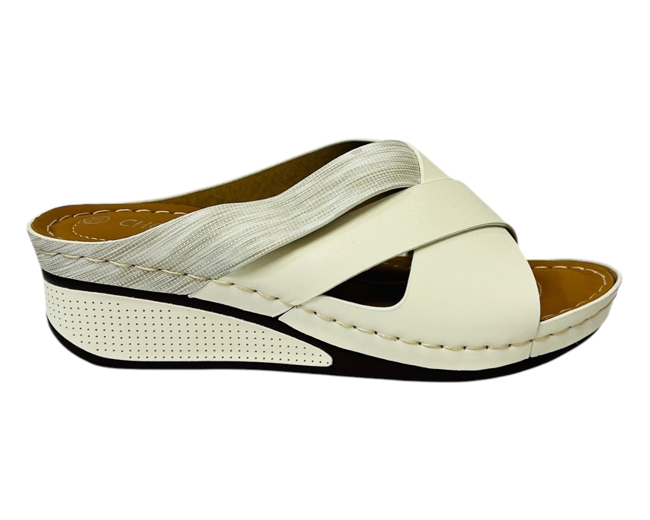 Women's Lightweight Cross Strap Mules Wedge Slider