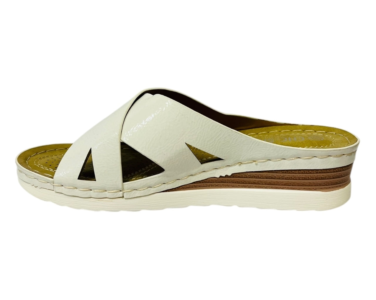 Women's Lightweight Cross Strap Patent Wedge Slider