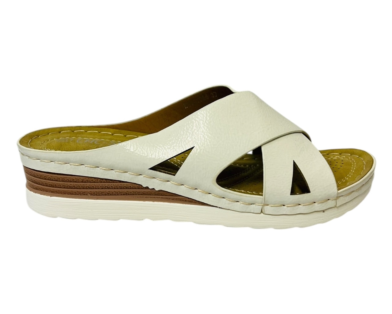 Women's Lightweight Cross Strap Patent Wedge Slider