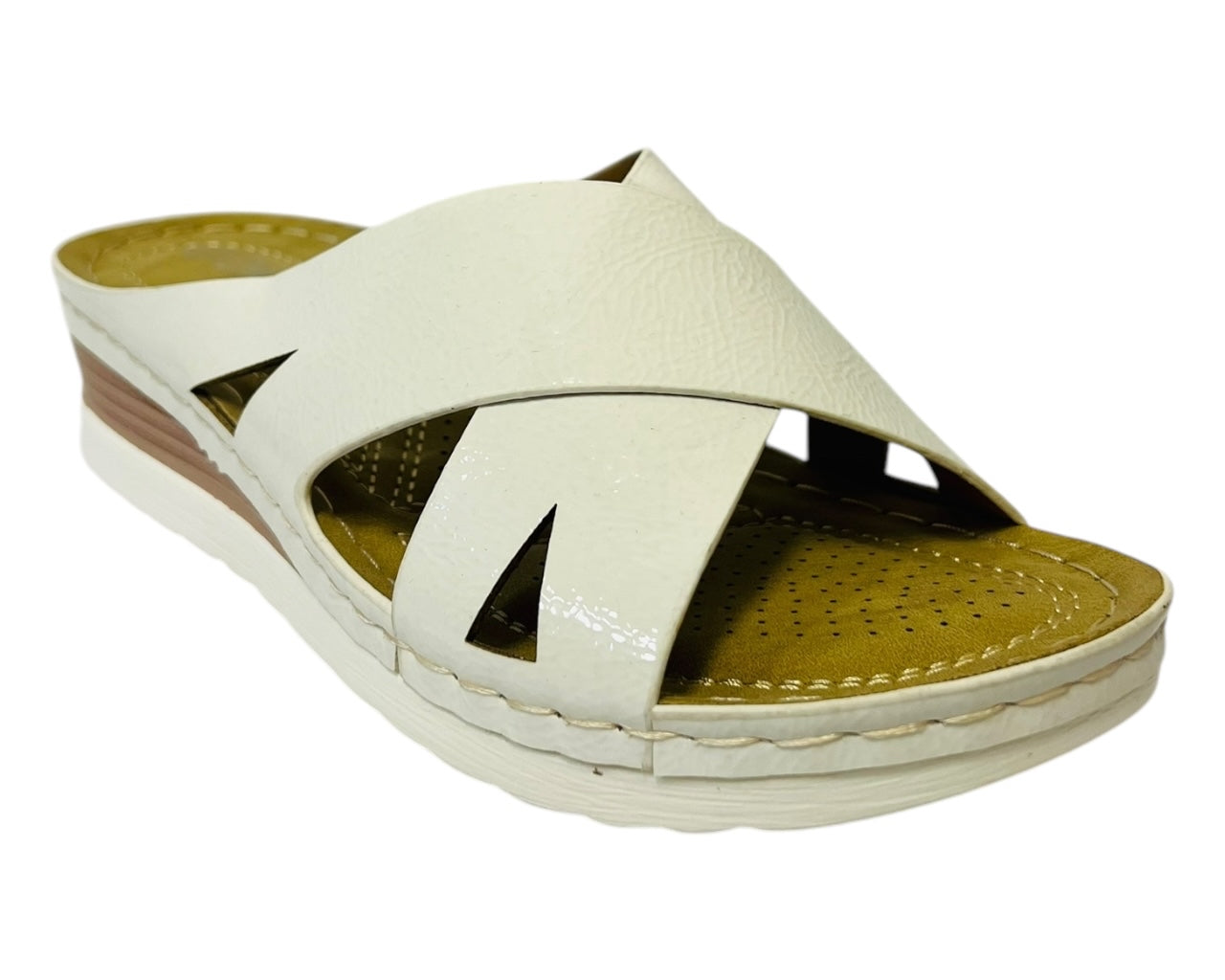 Women's Lightweight Cross Strap Patent Wedge Slider