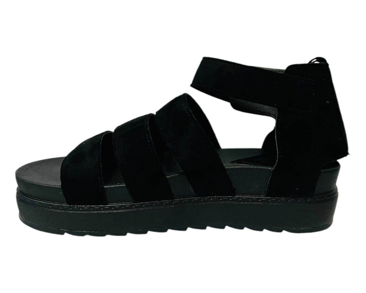 Women's Faux Leather Suede Chunky Sole Gladiator Sandals Black