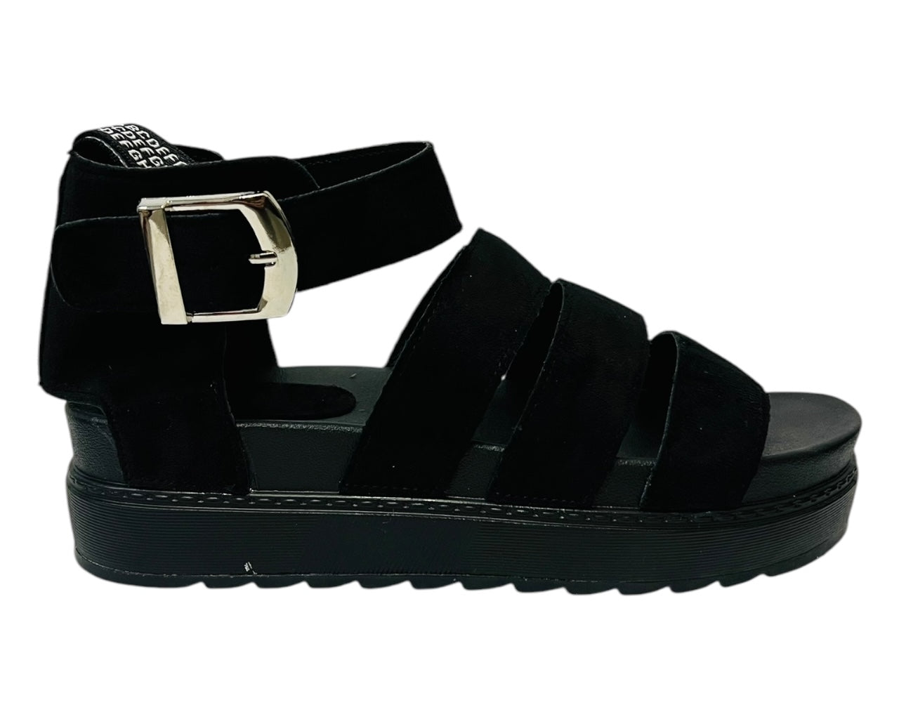 Women's Faux Leather Suede Chunky Sole Gladiator Sandals Black