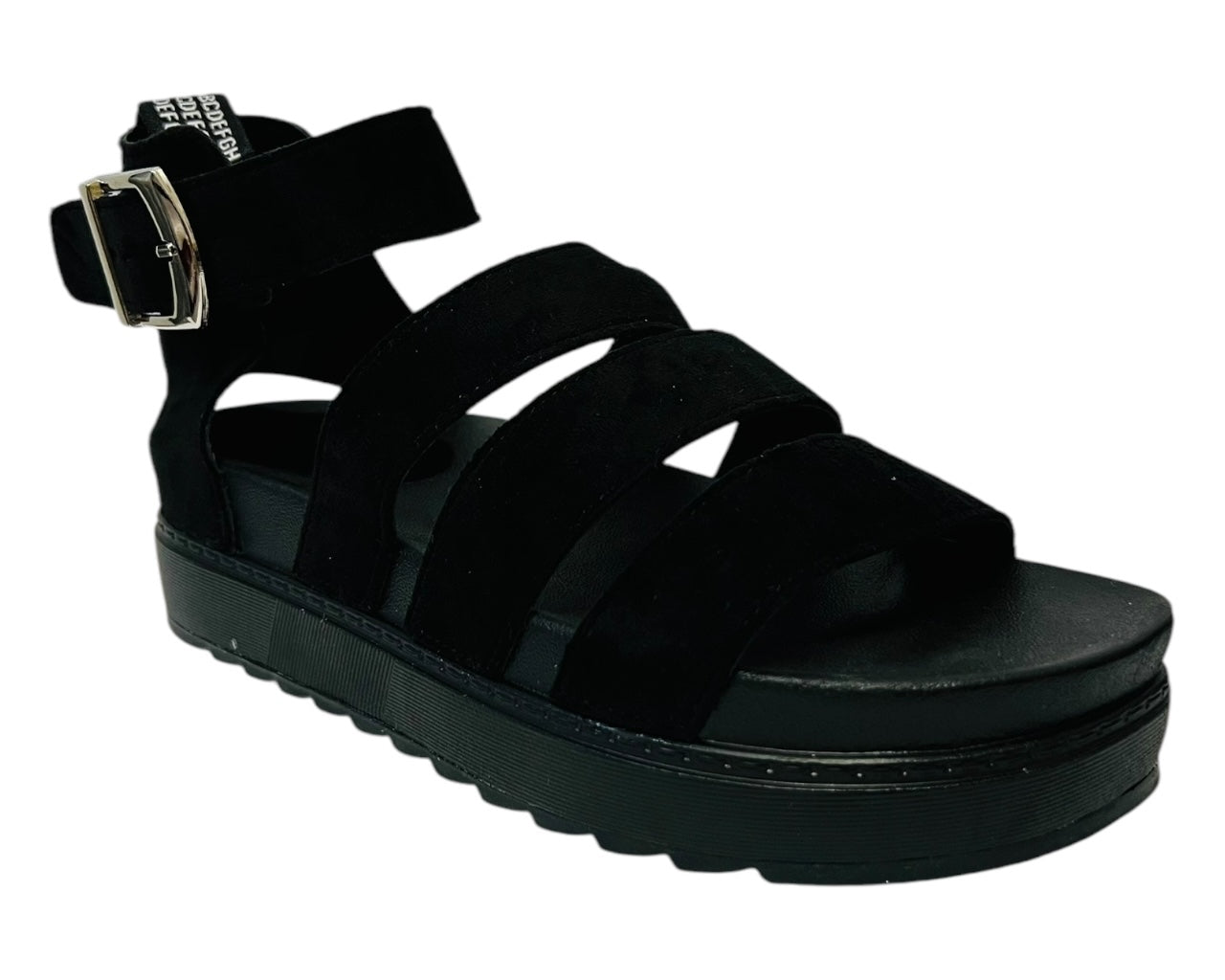 Women's Faux Leather Suede Chunky Sole Gladiator Sandals Black
