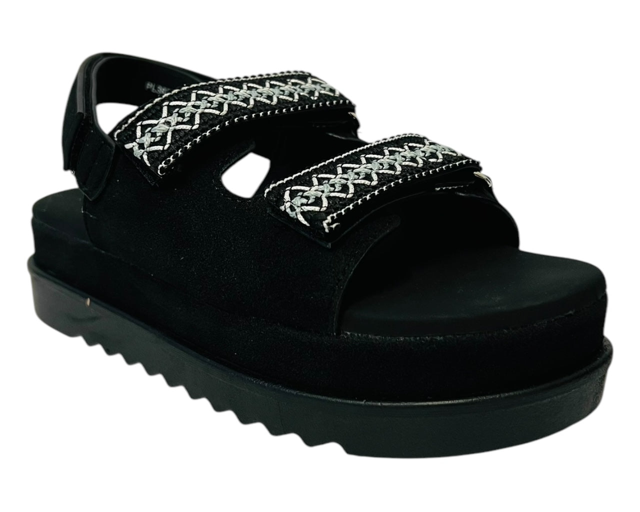 Women's Faux Leather Double Strap Chunky Sole Sandals