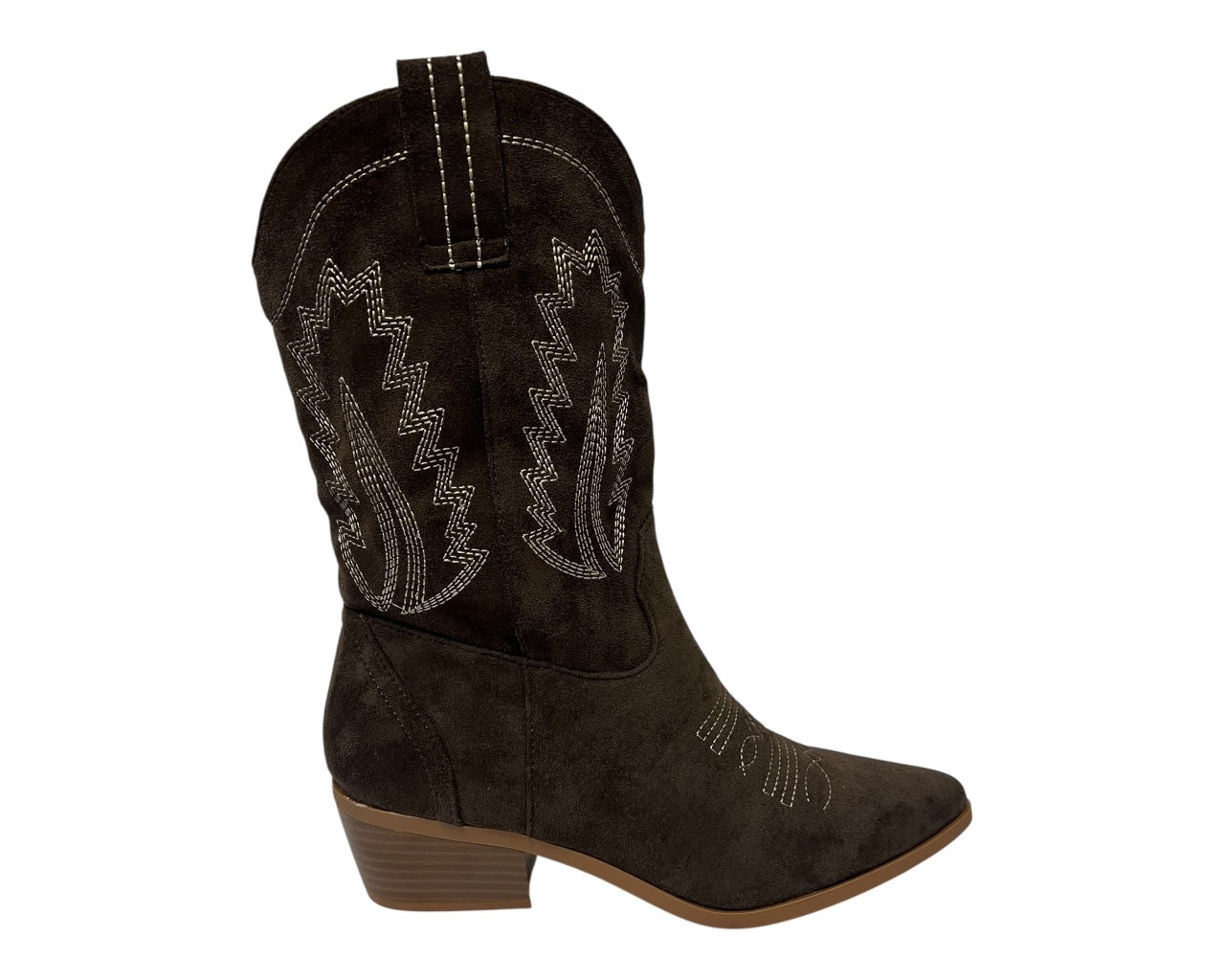Women's Western Embroidered Cowboy Mid Calf Boots Brown