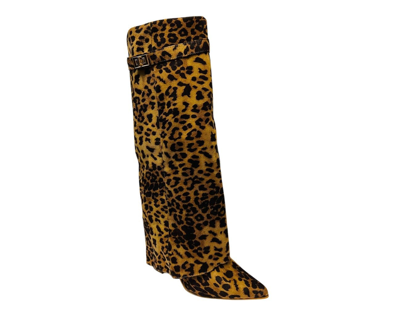 Faux Suede Calf High Fold Over Block Heel Boots