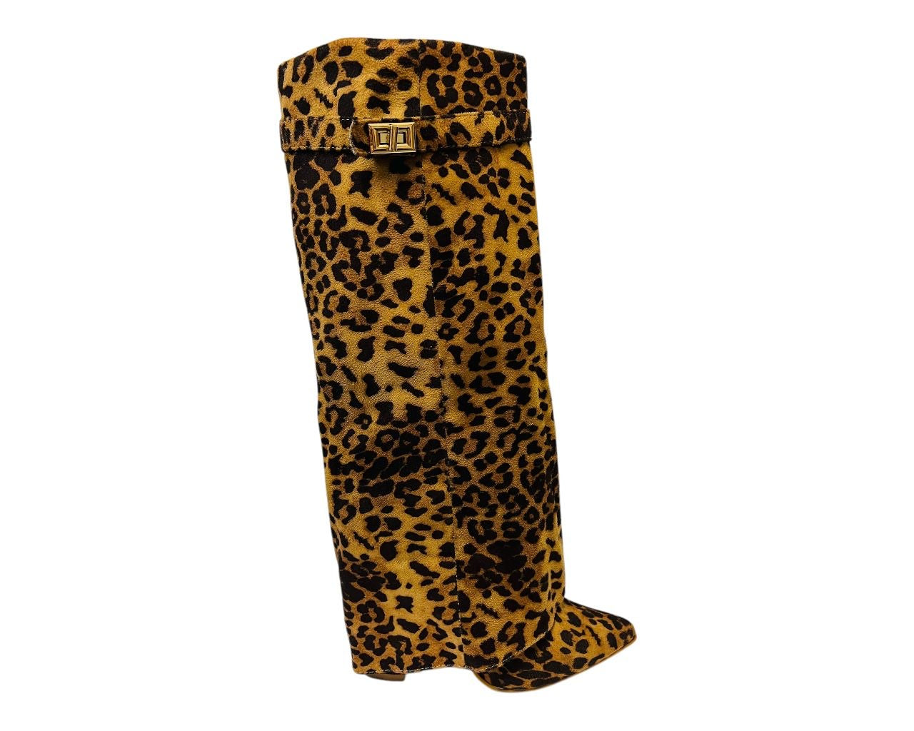 Faux Suede Calf High Fold Over Block Heel Boots