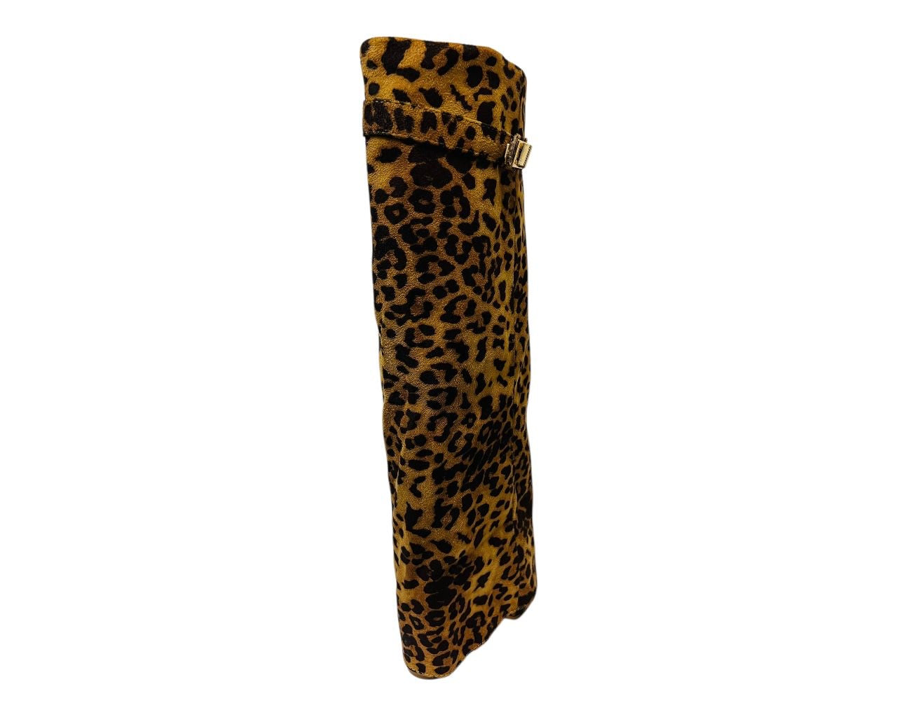 Faux Suede Calf High Fold Over Block Heel Boots