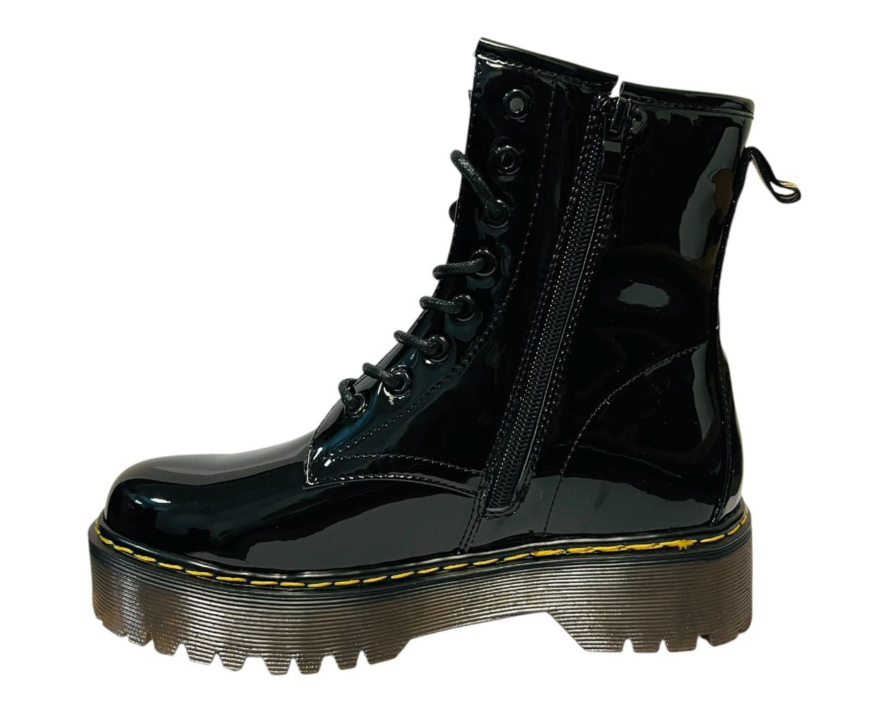 Women's Platform Faux Leather Ankle Boots with Zip and Laces