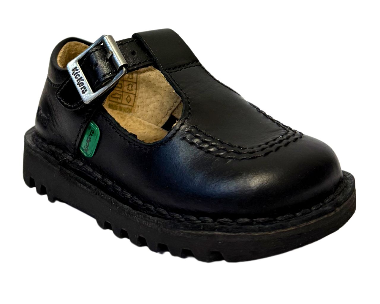 Infants Youths Kickers KICK T CORE Leather T Bar Shoes Black