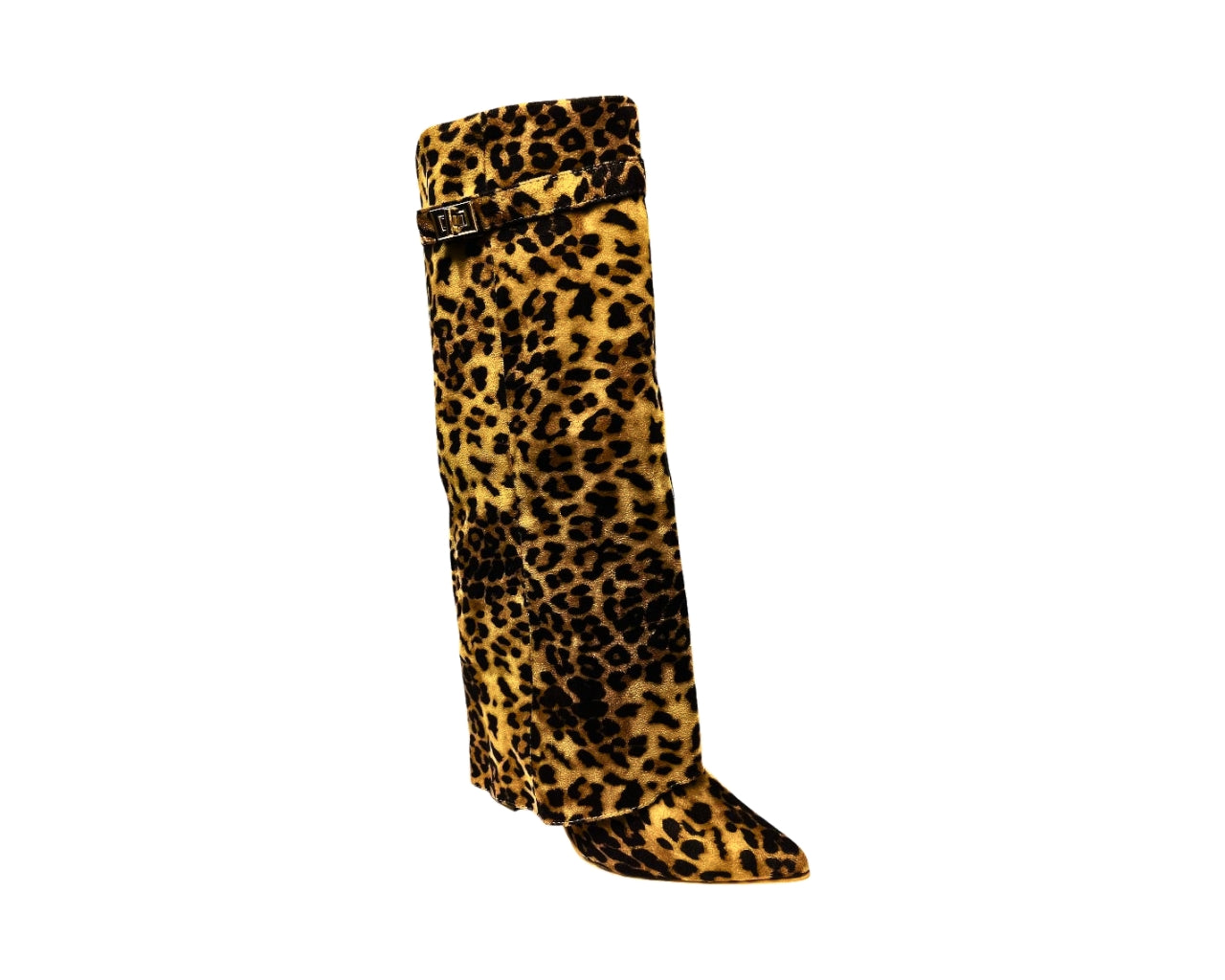 Faux Suede Calf High Fold Over Block Heel Boots