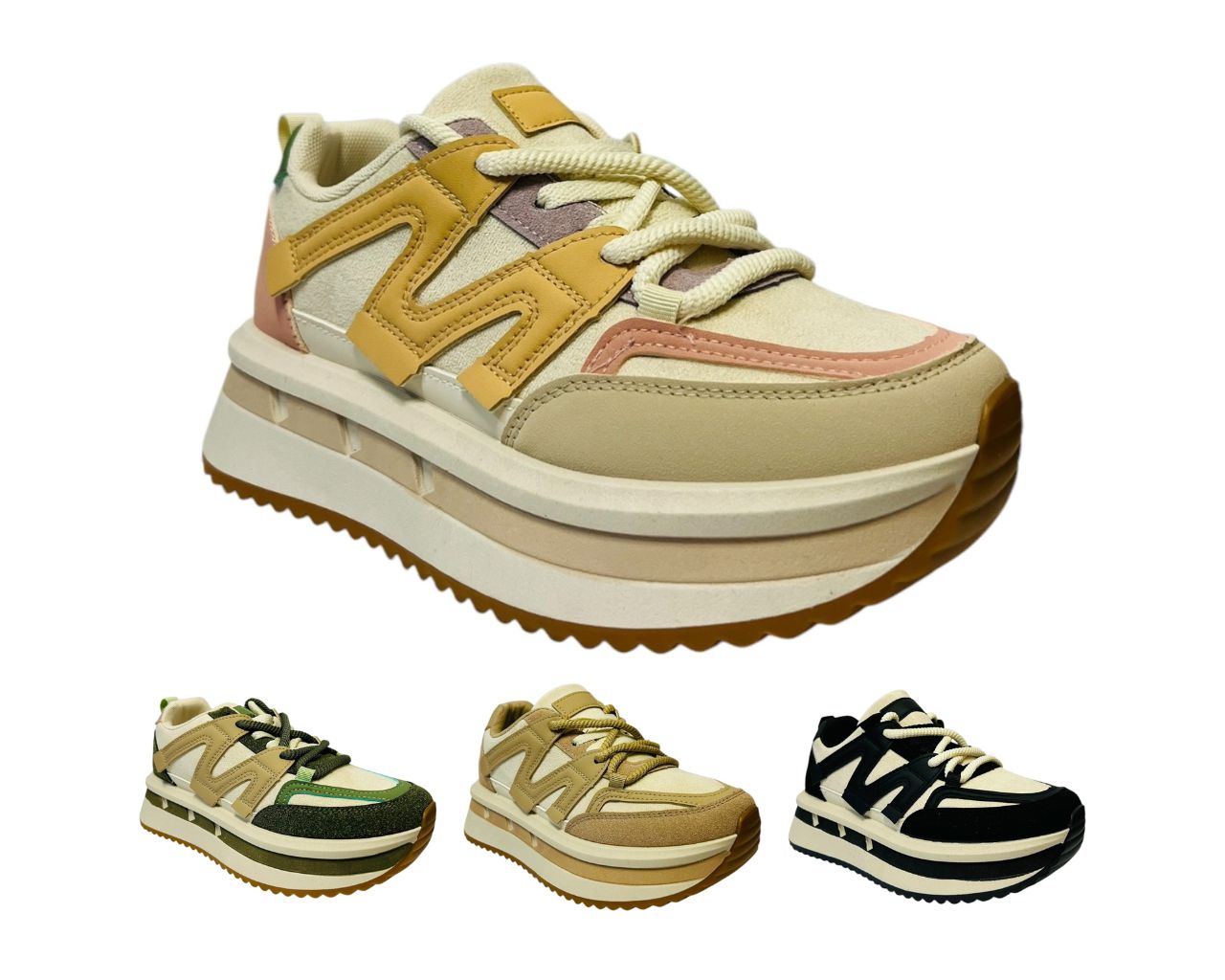 Womens Faux Leather Lace Up Platform Trainers