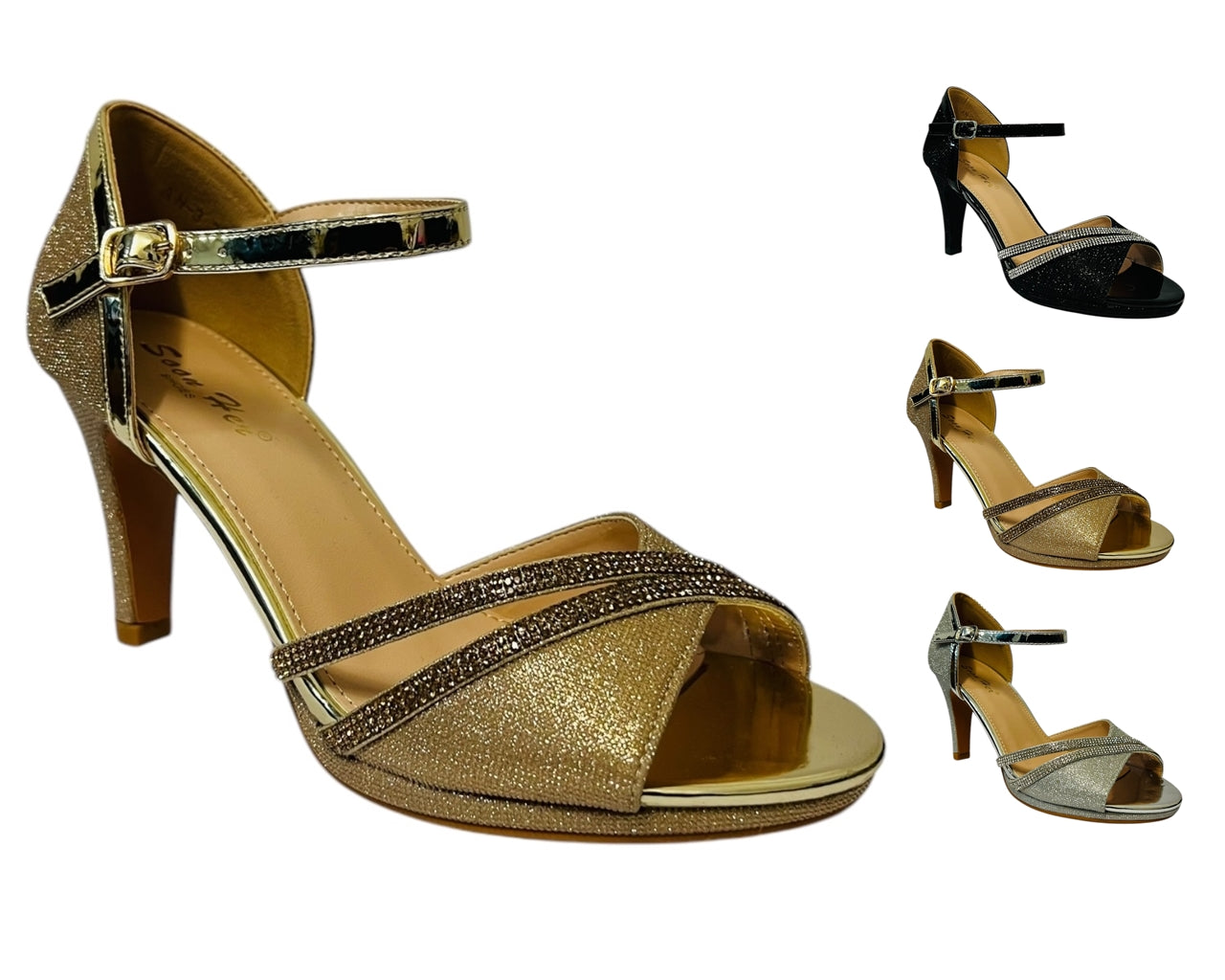 Women's Rhinestone Glitter Ankle Strap Stiletto Heel Shoes