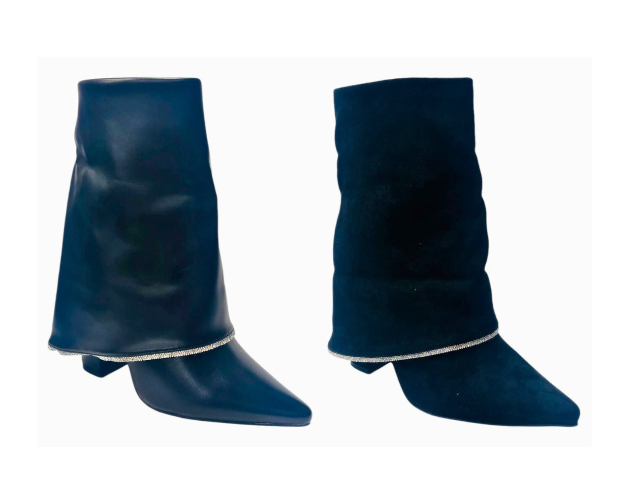 Women's Block Heel Fold Over Rhinestone Ankle Boots