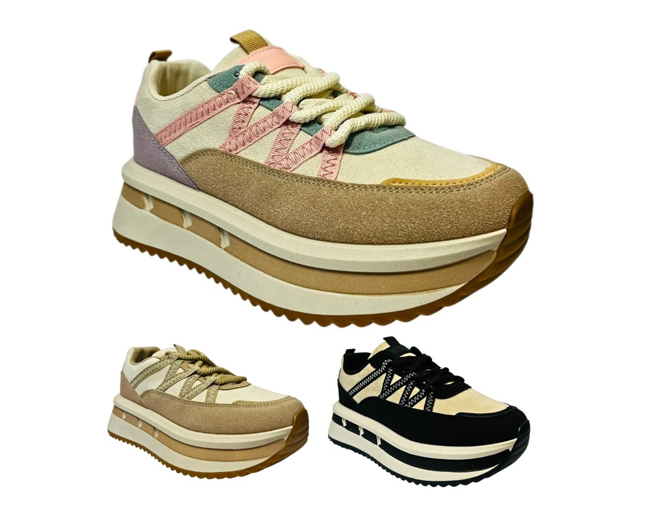 Women's Platform Faux Leather Lace Up Trainers