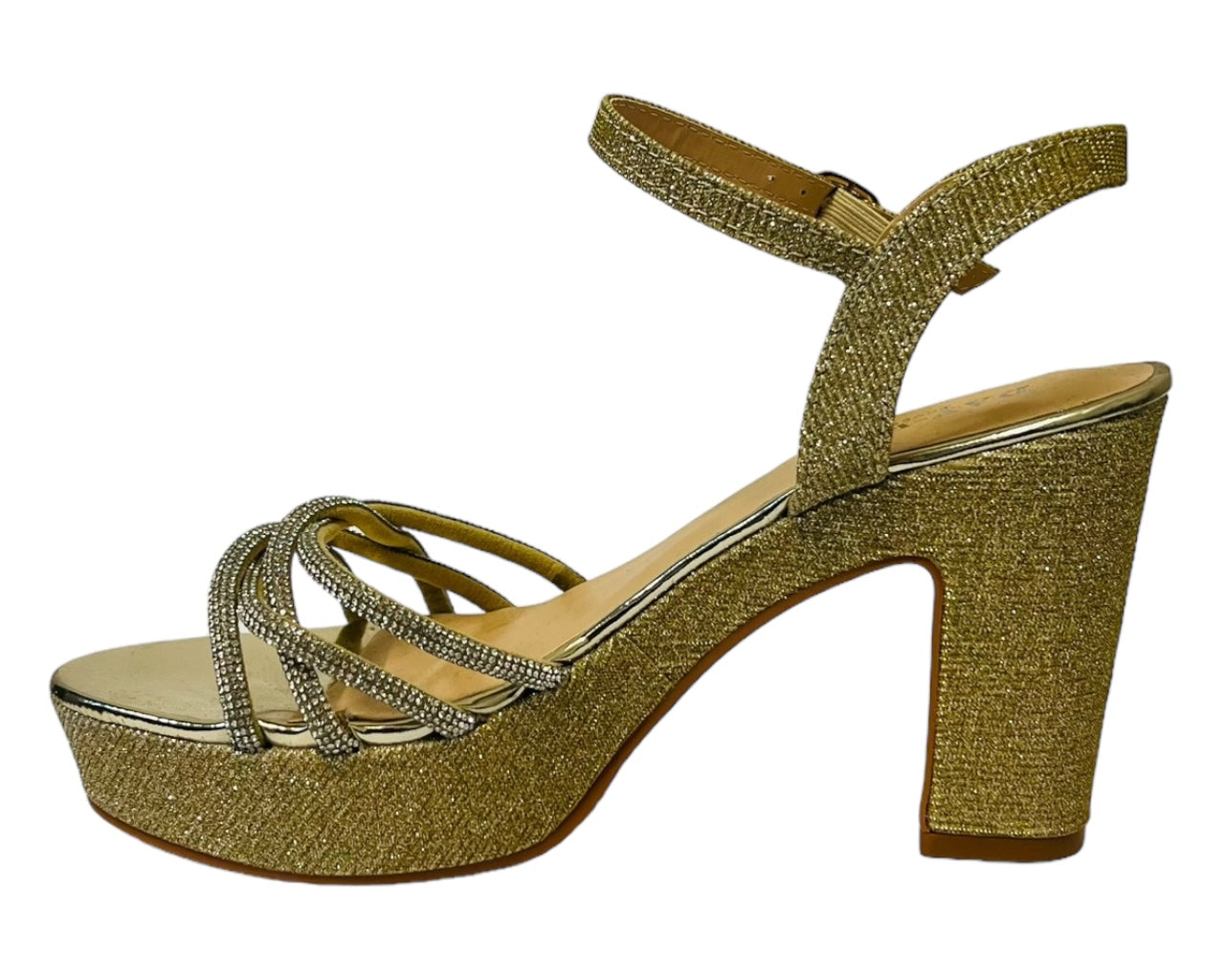 Women's Glitter Block Platform Ankle Strap Heel Shoes