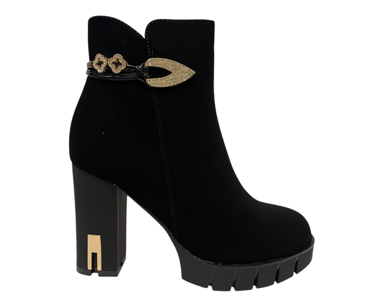 Block High Heels Ankle Boots Black