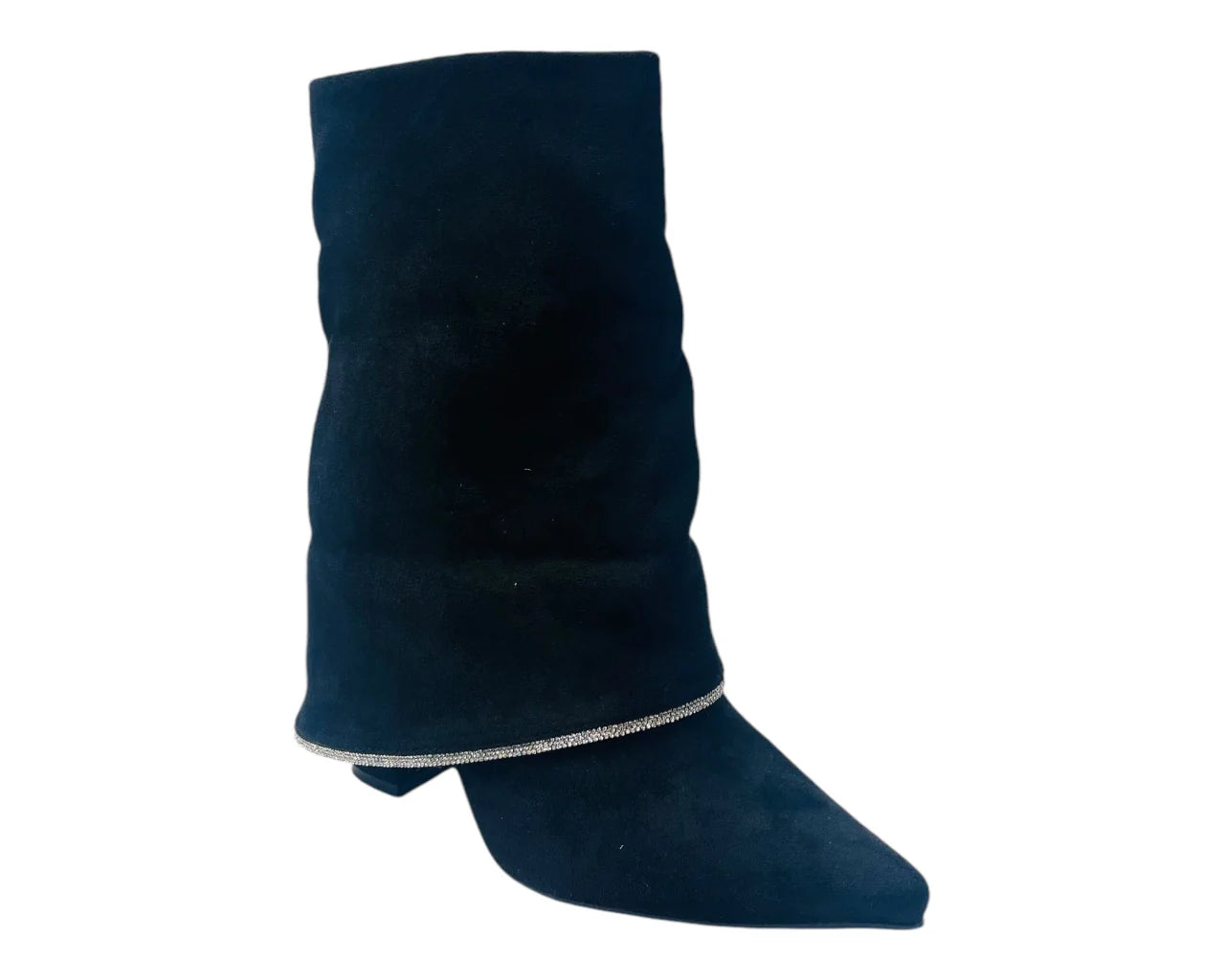 Women's Block Heel Fold Over Rhinestone Ankle Boots