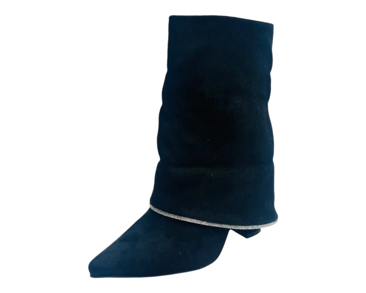 Women's Block Heel Fold Over Rhinestone Ankle Boots