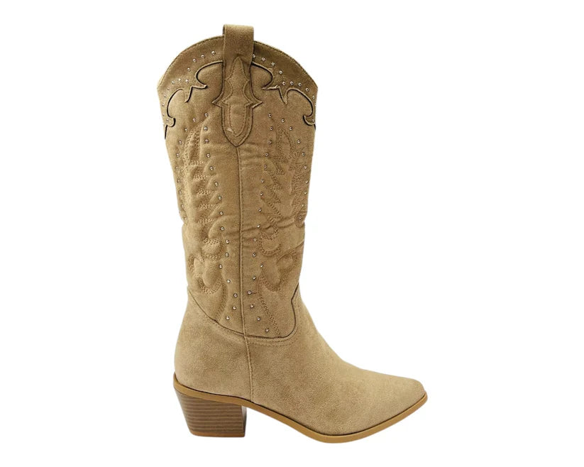 Western Embroidered Mid Calf Cowboy Boots