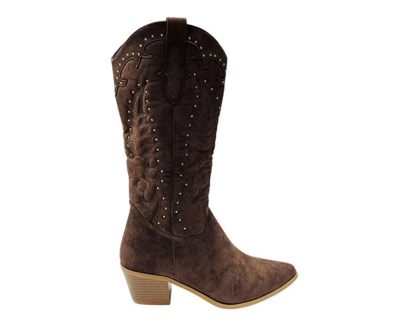 Western Embroidered Mid Calf Cowboy Boots