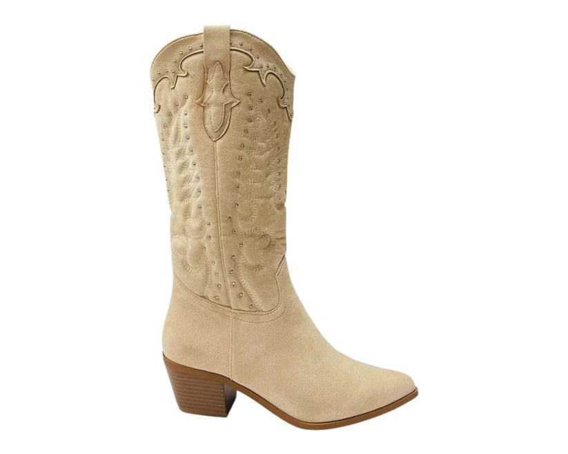 Western Embroidered Mid Calf Cowboy Boots